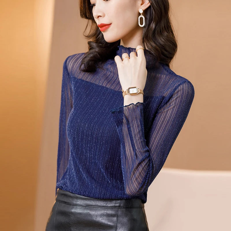 👑 Elegant Lace Turtleneck Blouse — Timeless Sophistication for the Modern Woman