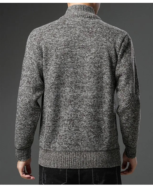 🧥 Men’s Fleece Cardigan Knitted Sweater – Trendy Full Zip Jacket for Fall & Winter