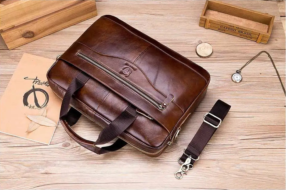 💼 Premium Cowhide Leather Men’s Briefcase – Business, Style & Strength Combined