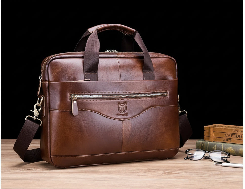 💼 Premium Cowhide Leather Men’s Briefcase – Business, Style & Strength Combined