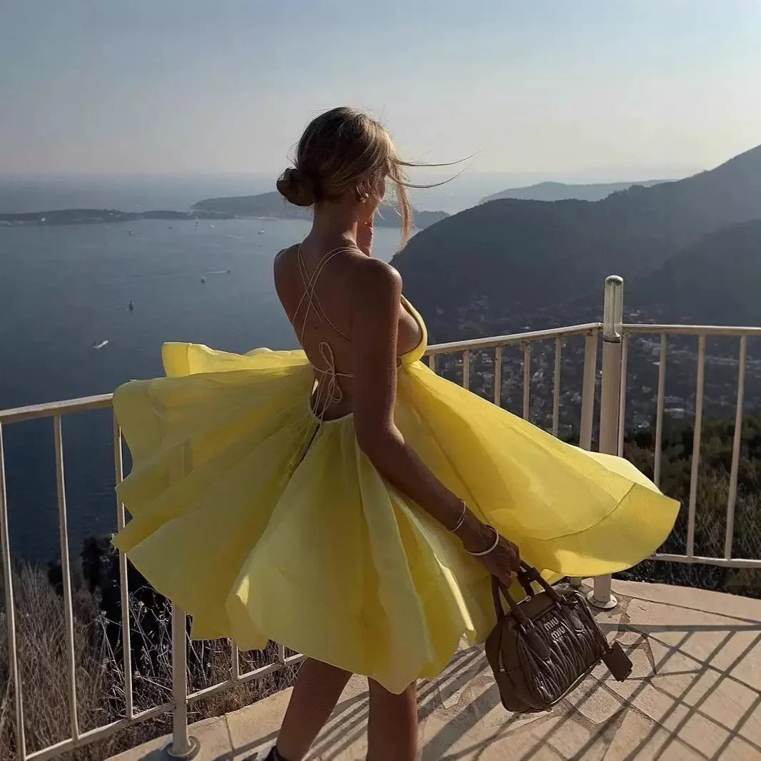 🌺 Sexy Lace-Up Backless Mini Dress