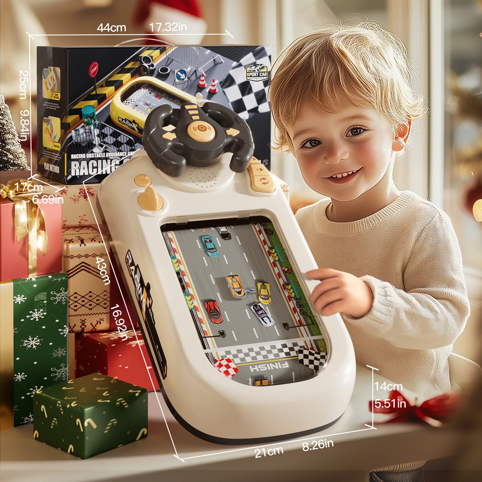 Children's steering wheel operation obstacle avoidance game machine simulates steering wheel racing car