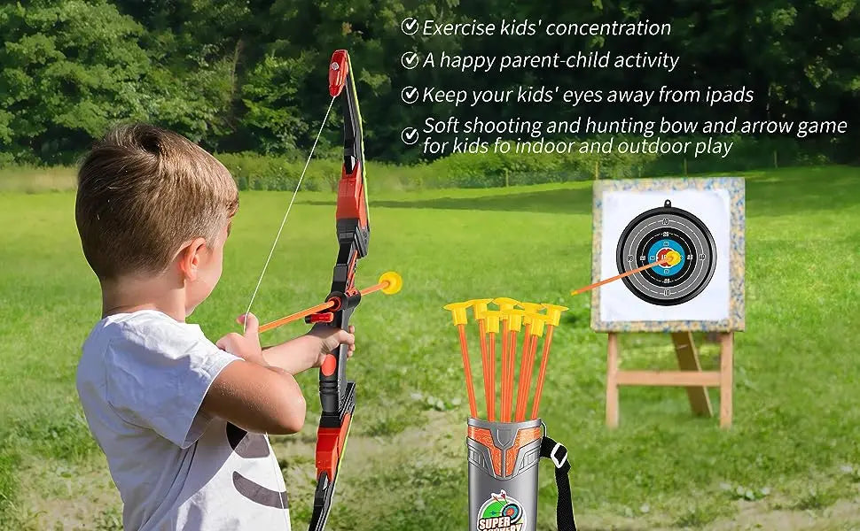 Kids Bow and Arrow Set, LED Light Up Archery Toys Set for Kids Ages 4-8 8-12, with 10 Suction Cup Arrows, Target & Quiver, Boys