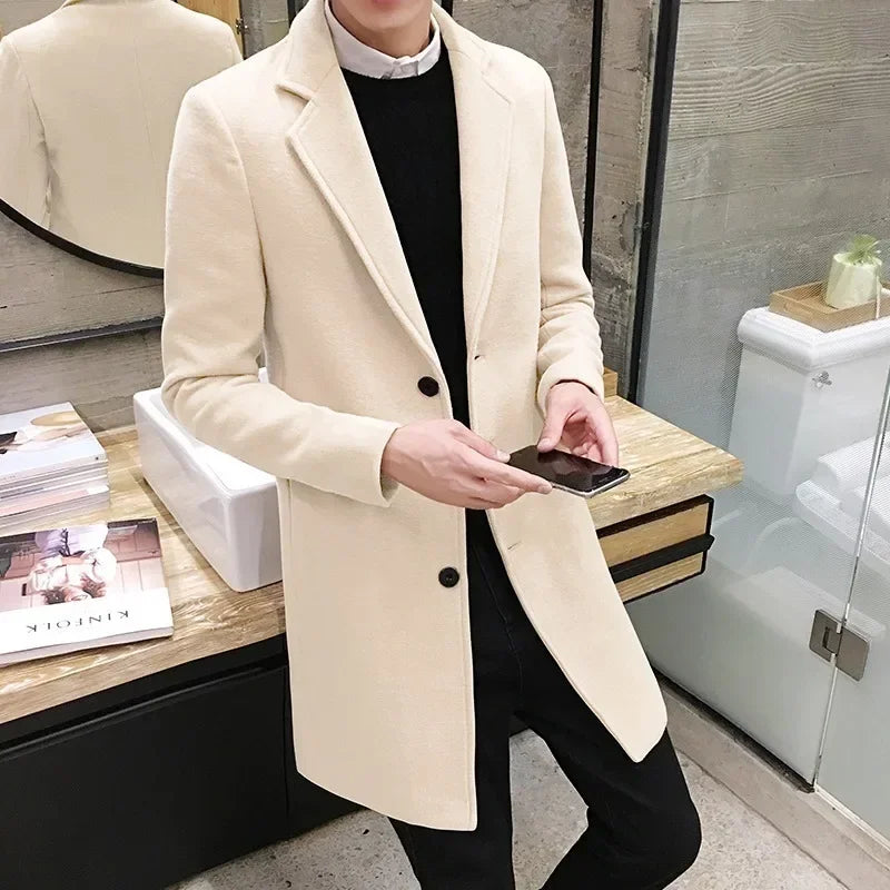 🧥 Men’s Long Cotton Coat – Classic Elegance Meets Modern Warmth