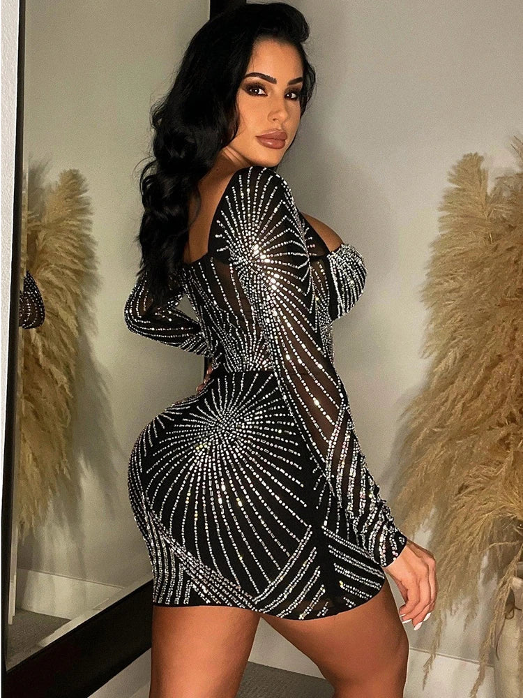 💎 Luxury Black Rhinestone Party Dress