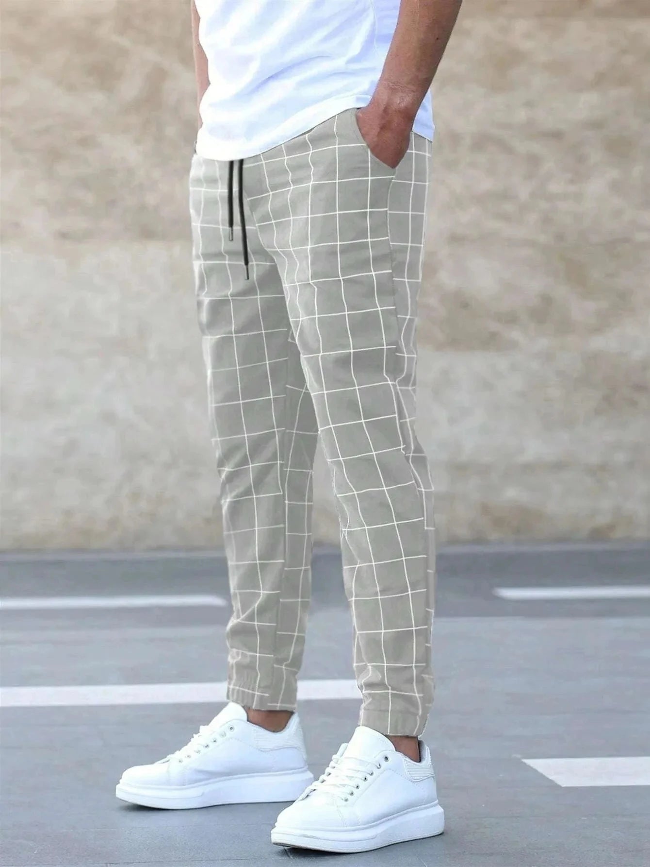 👖 Men’s 2025 Checkered Leg Tight Pants – Business Casual Meets Modern Comfort