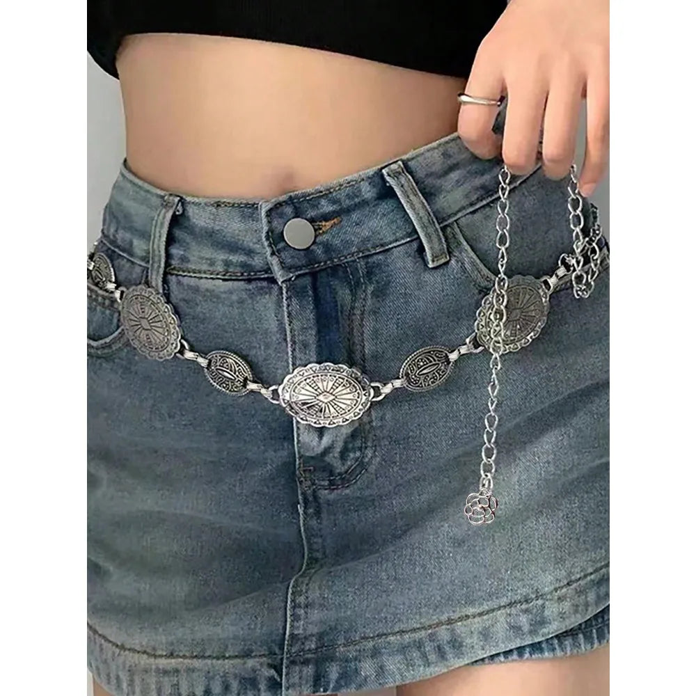Western Metal Concho Belt for Women