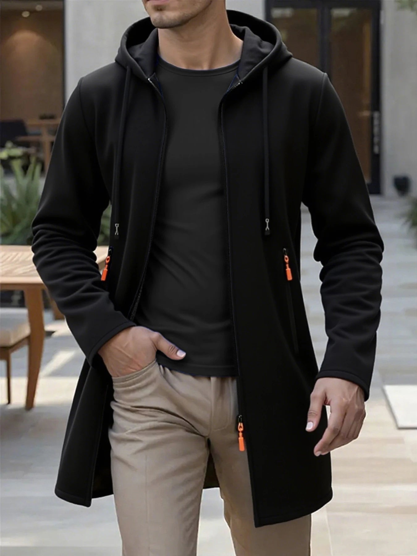 🧥 Men’s Hooded Long Knit Jacket – Streetwear Comfort Meets Everyday Style