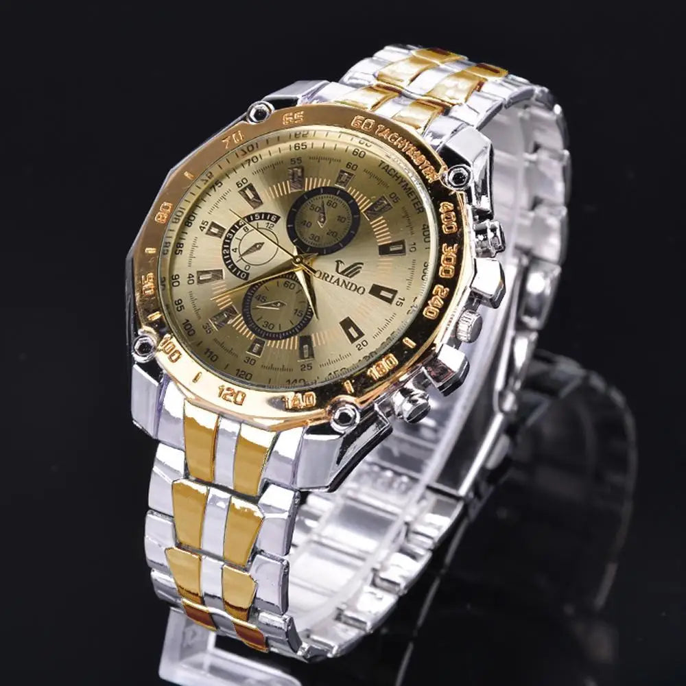 ⌚ Men’s Silver-Gold Quartz Watch – Timeless Elegance Meets Everyday Power