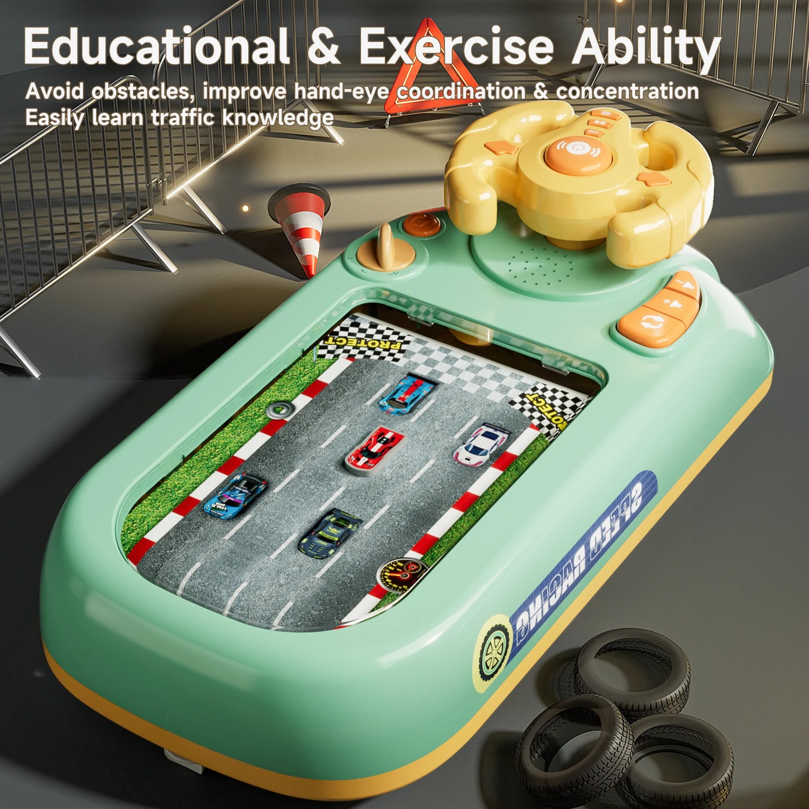 Children's steering wheel operation obstacle avoidance game machine simulates steering wheel racing car