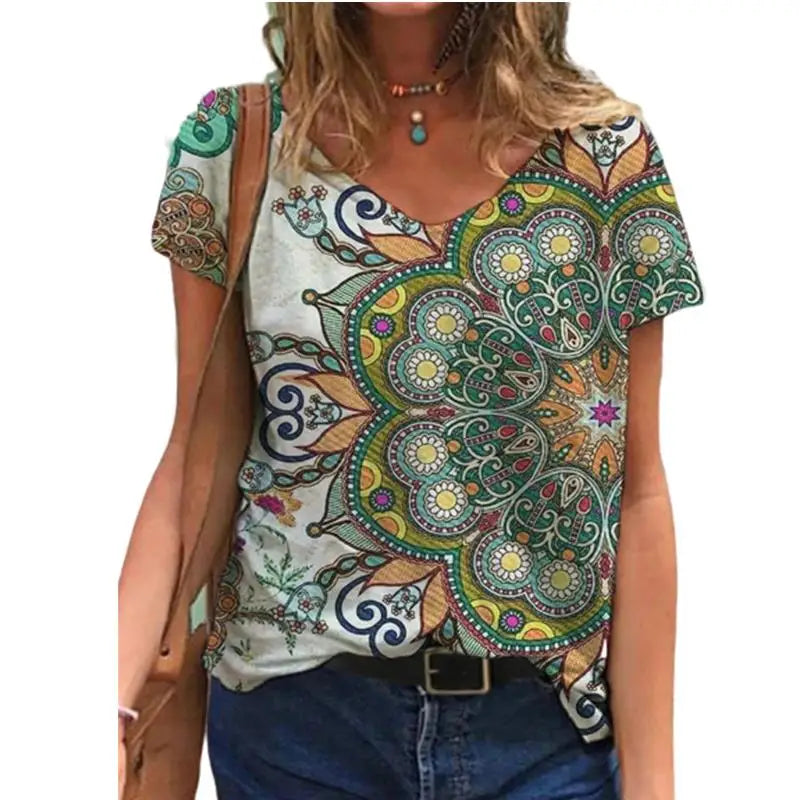🌸 Women’s 3D Floral V-Neck T-Shirt – Summer Streetwear Chic in Full Bloom