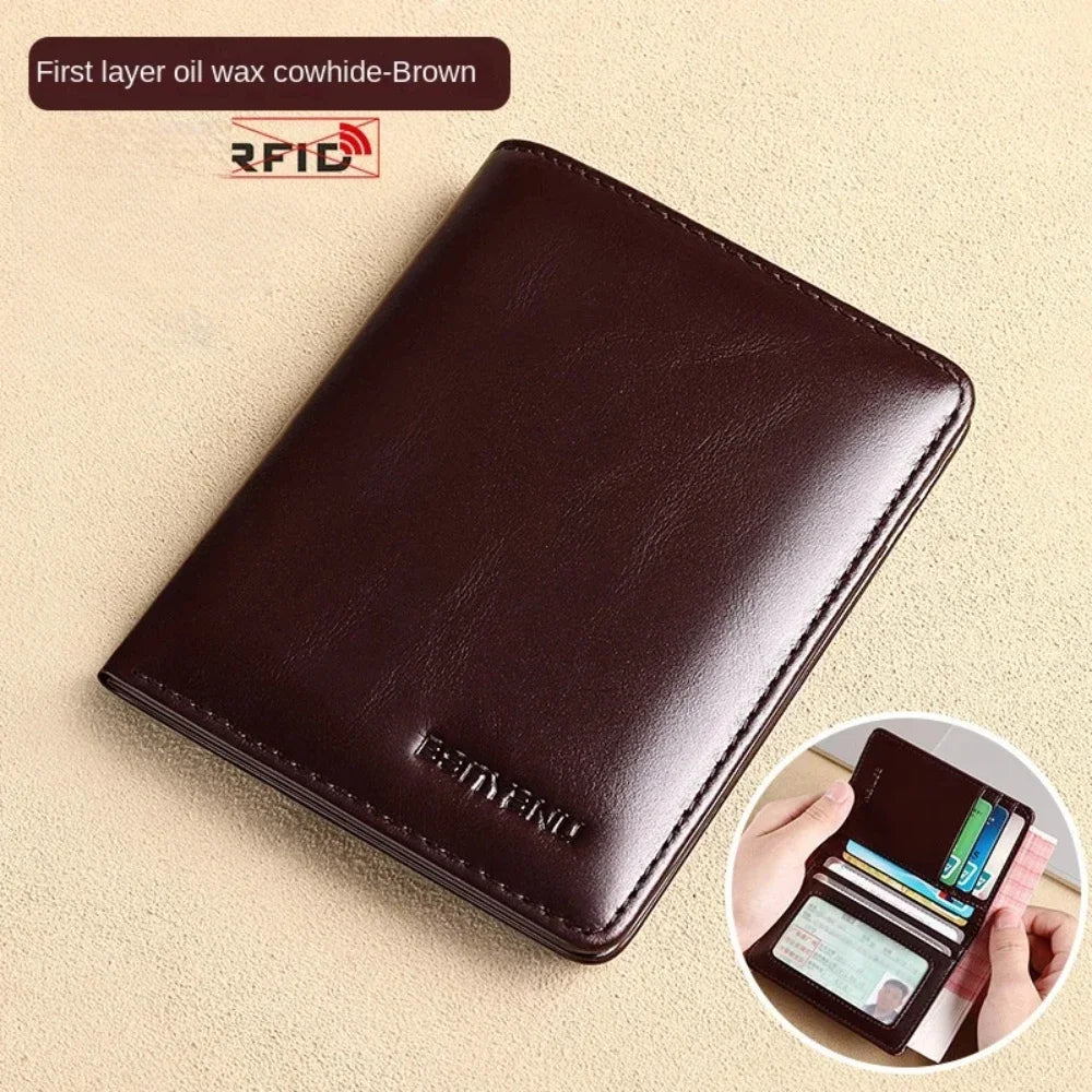 👛 Genuine Leather RFID Wallet – Slim, Minimalist, and Secure