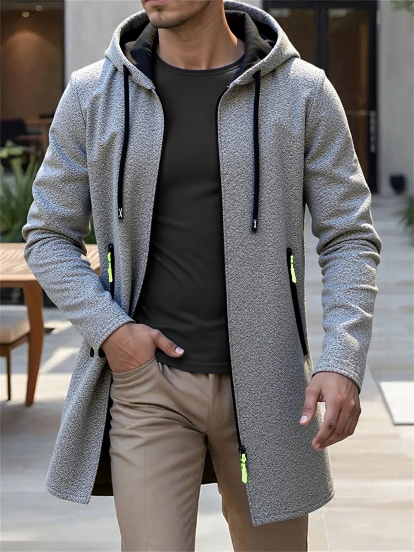 🧥 Men’s Hooded Long Knit Jacket – Streetwear Comfort Meets Everyday Style