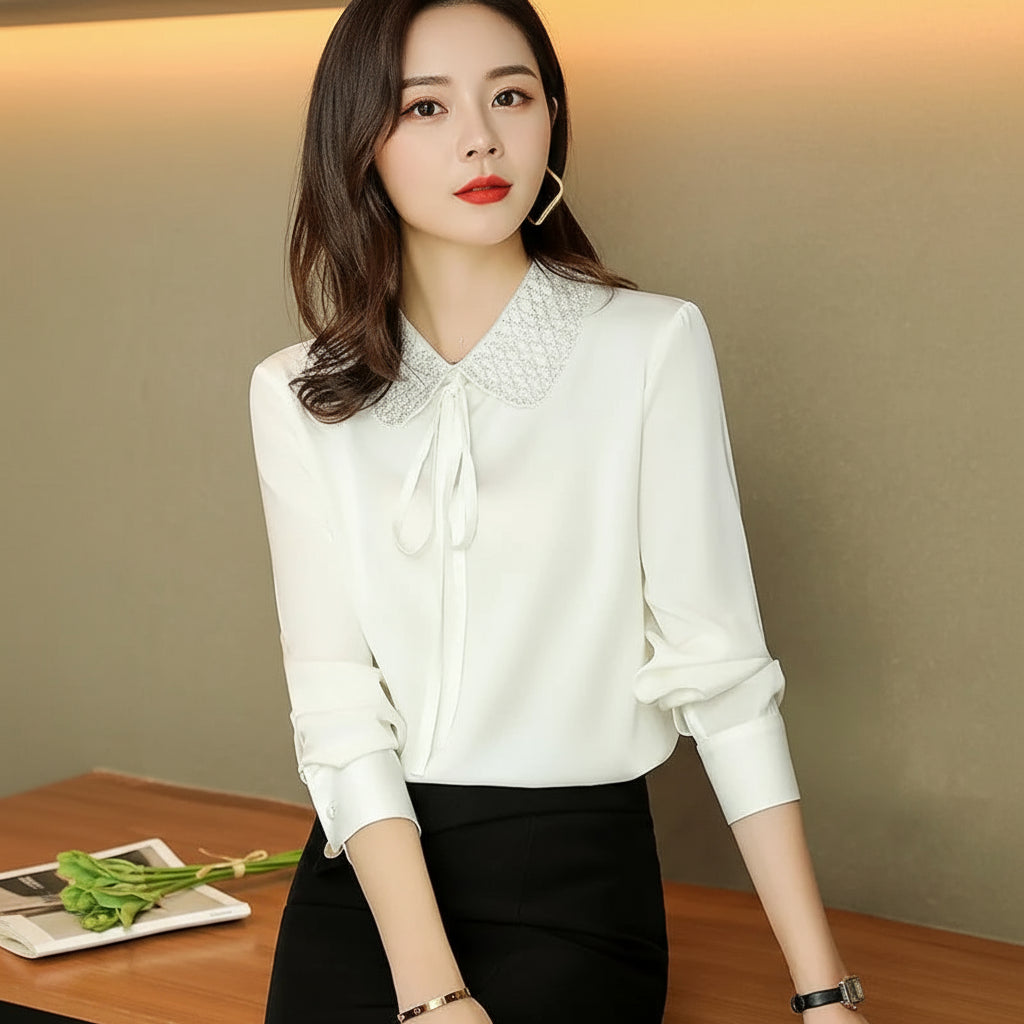 🖤 Elegant Black Mesh Chiffon Blouse – Urban Office Chic