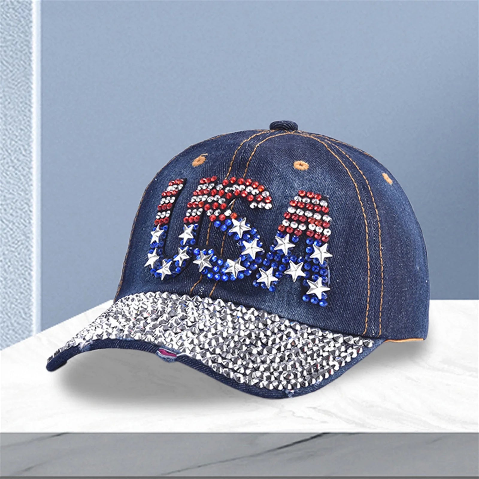 Shiny Hot-Fix Letter Baseball Cap