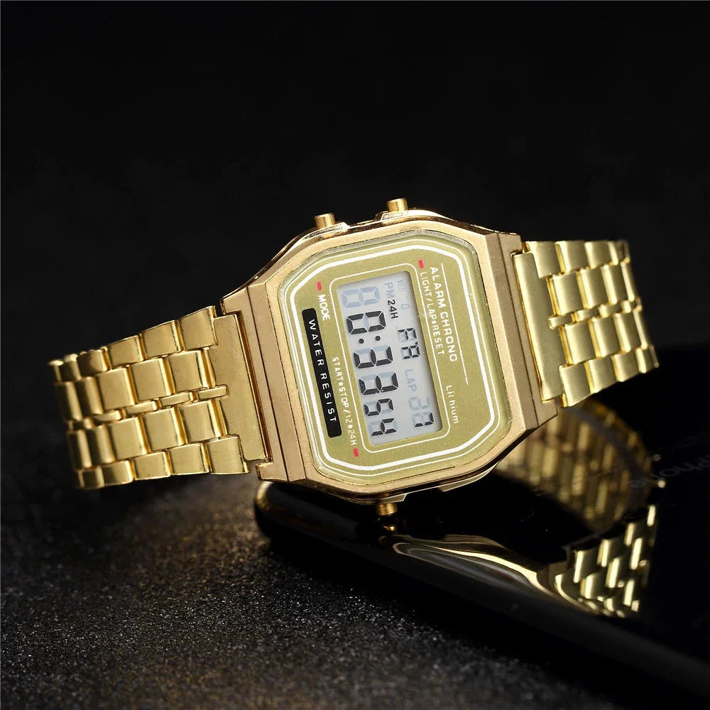 ⌚ New Digital Sports Watch for Men & Women – Waterproof LED Wristwatch in Gold