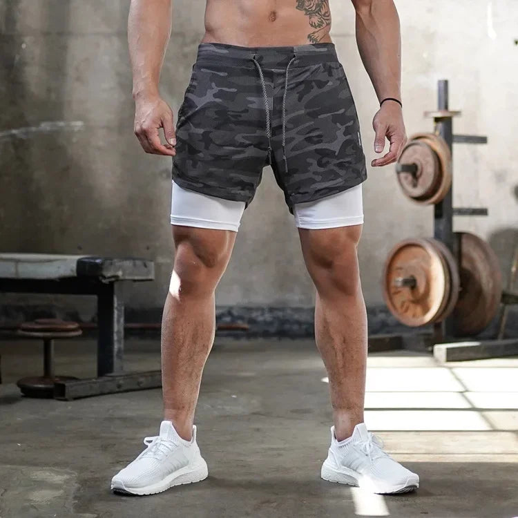 🏋️‍♂️ Men’s 2-in-1 Camo Running Shorts – Train Hard, Stay Cool, Move Freely
