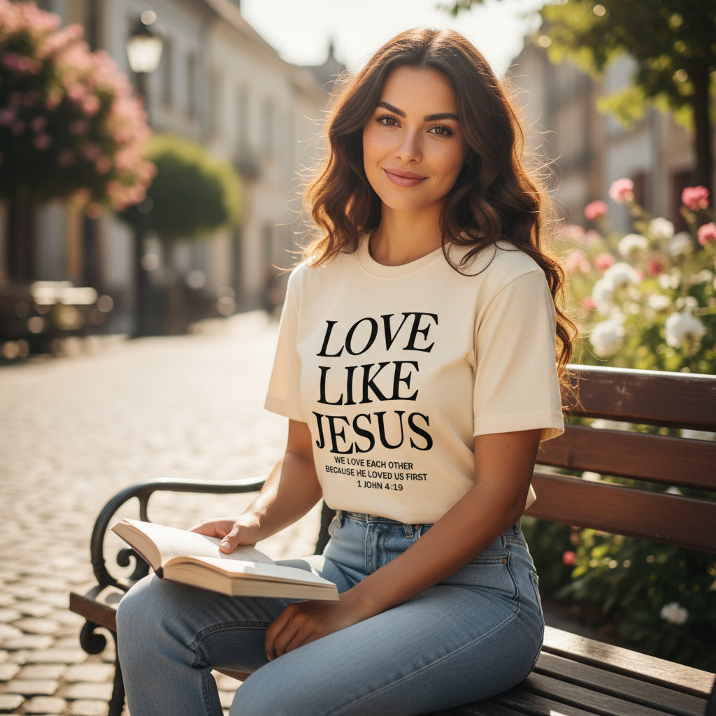 ✝️ Love Like Jesus – Faith-Based Christian T-Shirt for Women
