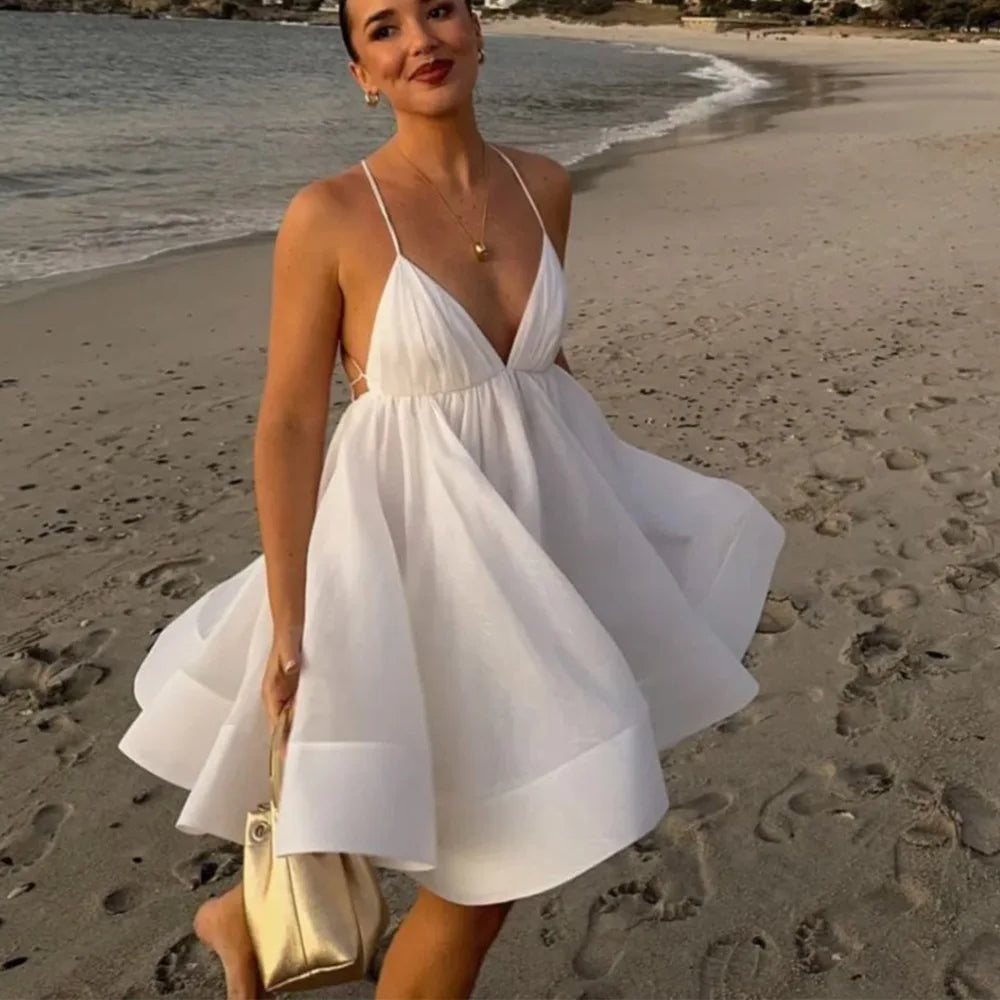 🌺 Sexy Lace-Up Backless Mini Dress