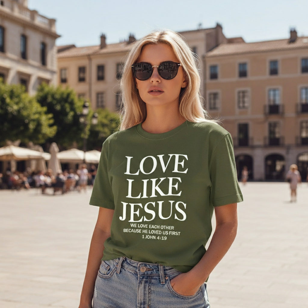 ✝️ Love Like Jesus – Faith-Based Christian T-Shirt for Women