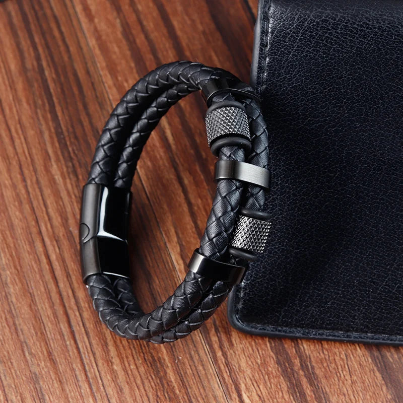 🔗 Braid Rope Leather Bracelet with Magnetic Buckle – Unisex Style & Elegance