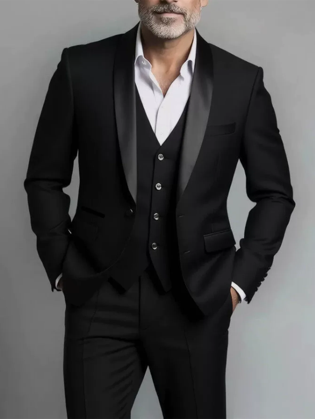 🕴️ Elegant Men's Slim Fit Tuxedo Set — Black Formal Suit for Weddings & Special Occasions