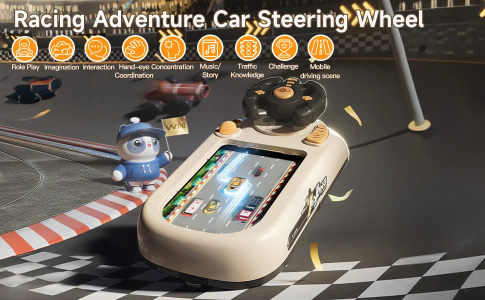 Children's steering wheel operation obstacle avoidance game machine simulates steering wheel racing car