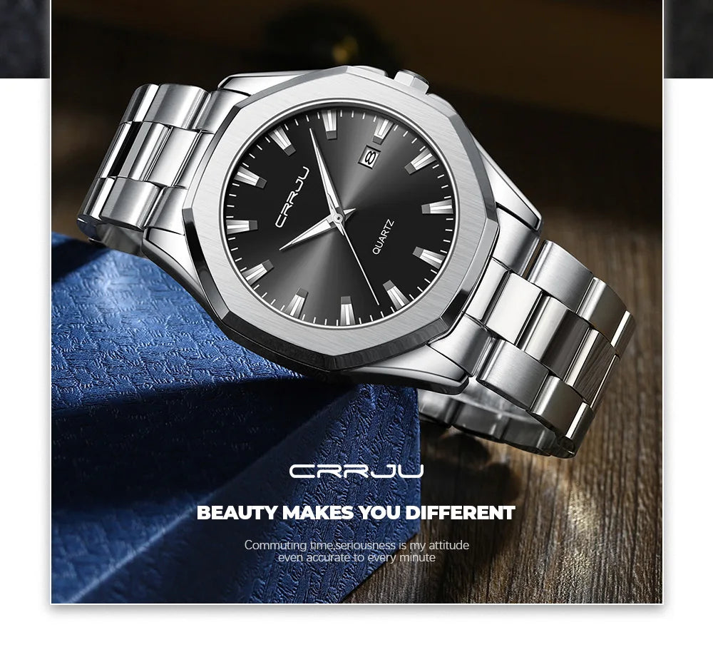 ⌚ Men’s Classic Luxury Stainless Steel Watch — Elegance That Never Fades