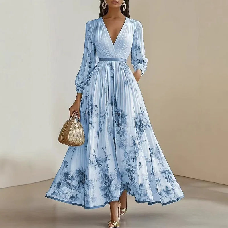 🌸 Spring Boho Maxi Dress – Elegant Floral Long Sleeve A-Line Beauty