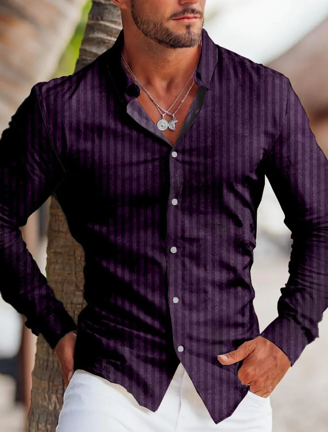 👕 Men’s Spring 3D Printed Striped Lapel Long Shirt — Casual Single-Breasted Button Cardigan