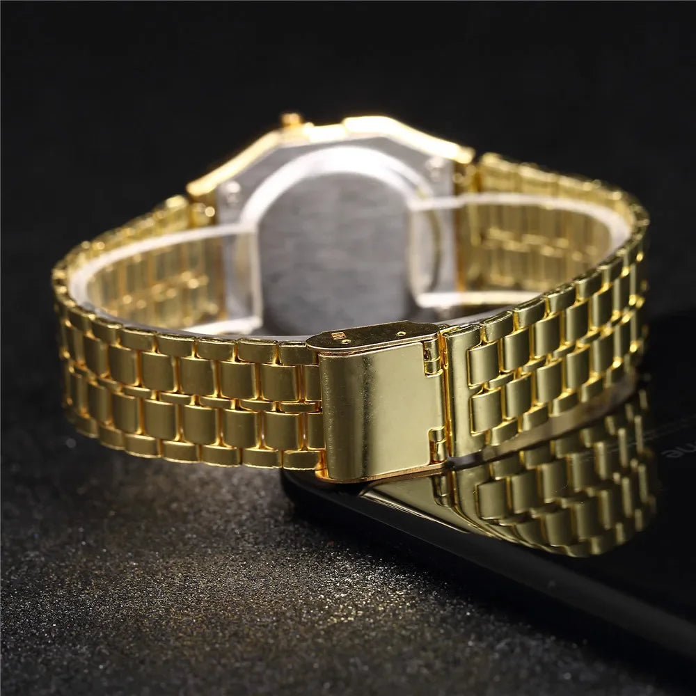 ⌚ New Digital Sports Watch for Men & Women – Waterproof LED Wristwatch in Gold