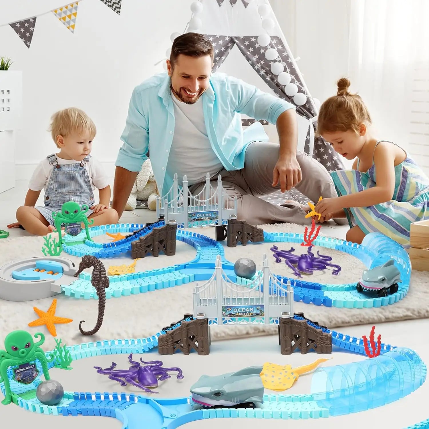 🦈🏎️ VATOS Shark Race Car Toy – Bendable & Flexible Racetrack Set!