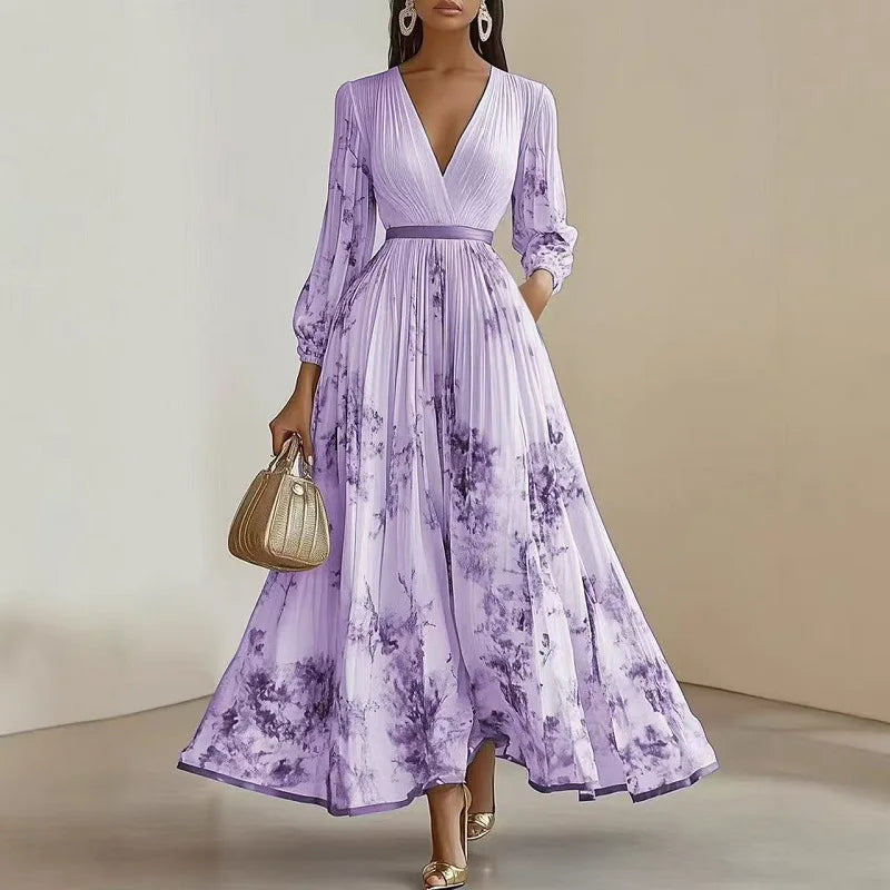 🌸 Spring Boho Maxi Dress – Elegant Floral Long Sleeve A-Line Beauty