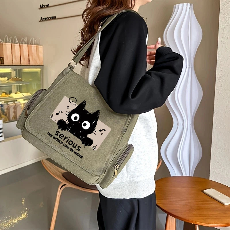 🐻 Cute Cartoon Canvas Shoulder Bag for Women – Fun, Spacious & Stylish!
