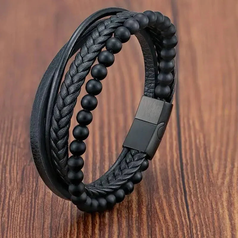 🔗 Braid Rope Leather Bracelet with Magnetic Buckle – Unisex Style & Elegance