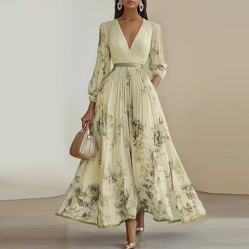 🌸 Spring Boho Maxi Dress – Elegant Floral Long Sleeve A-Line Beauty