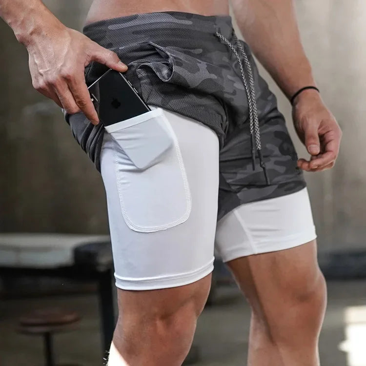 🏋️‍♂️ Men’s 2-in-1 Camo Running Shorts – Train Hard, Stay Cool, Move Freely