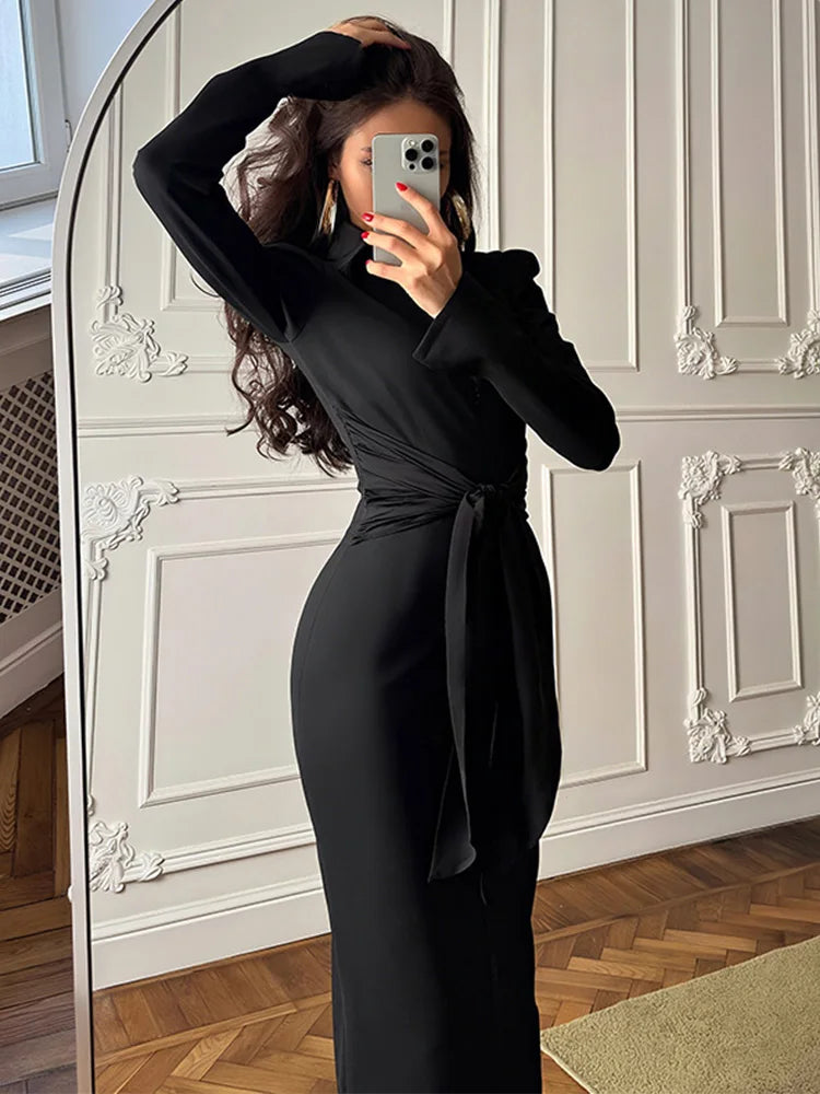 💫 Trendix Lace-Up Elegant Evening Dress – Autumn Collection