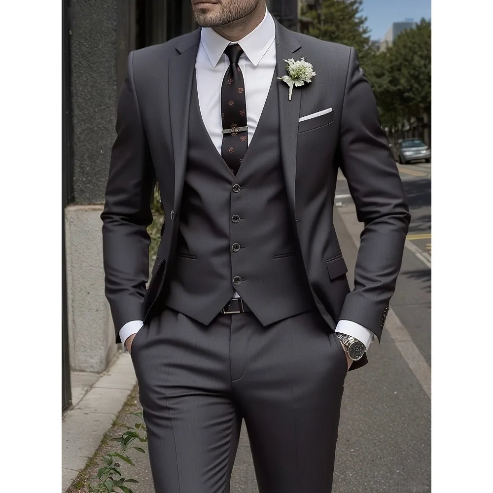 🤵 Men’s Elegant 3-Piece Slim Fit Black Tuxedo Suit Set — Includes White Shirt & Pants