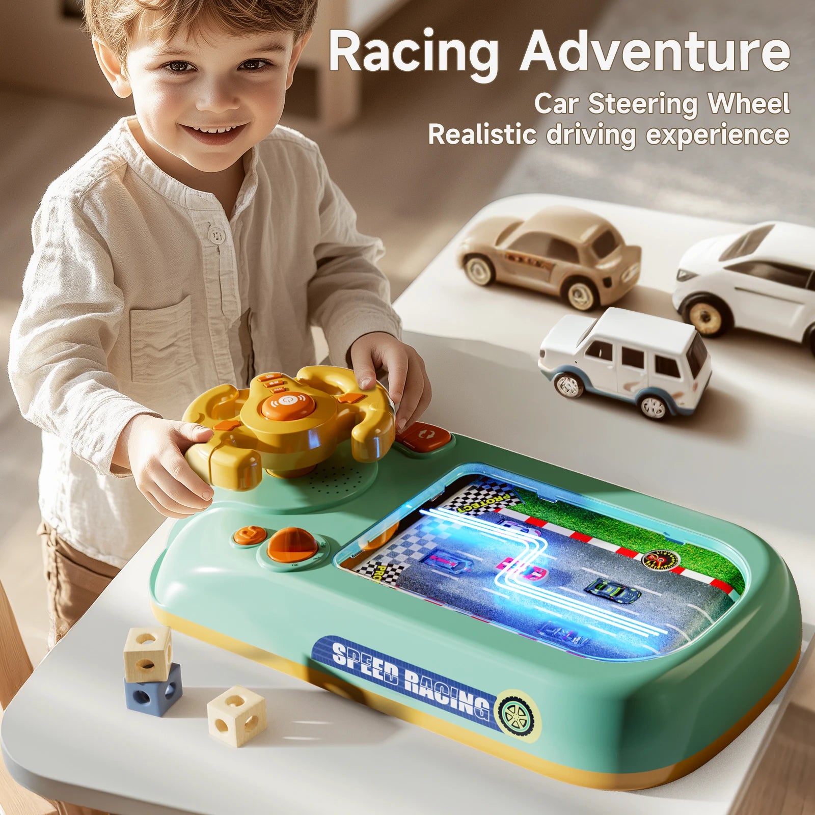 Children's steering wheel operation obstacle avoidance game machine simulates steering wheel racing car