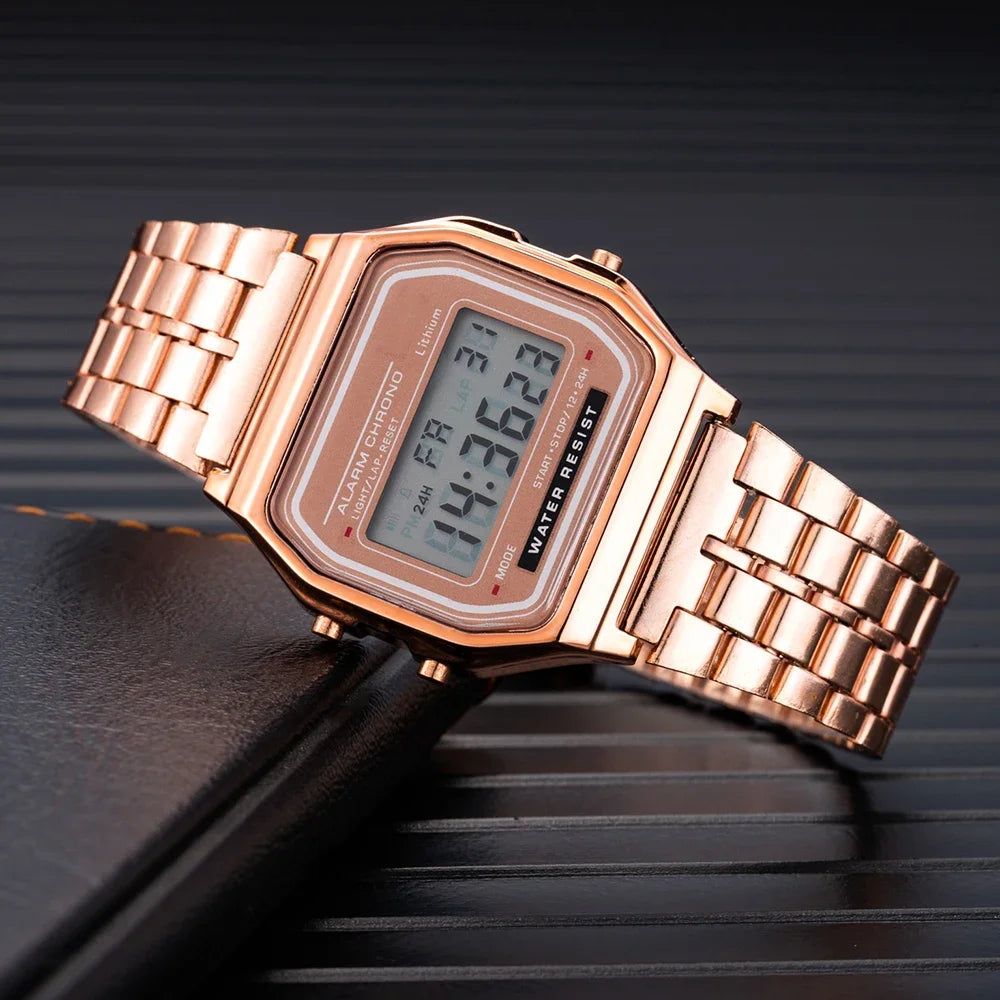 ⌚ New Digital Sports Watch for Men & Women – Waterproof LED Wristwatch in Gold