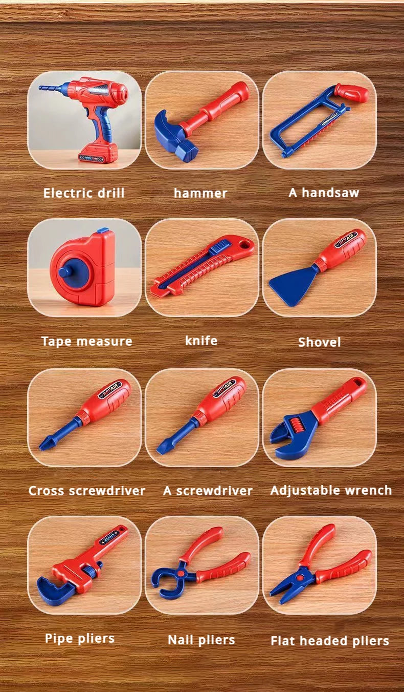 Kids Repair Toolbox Set with Simulation Electric Screwdriver And Drill Pretend Play Engineering Assembly Toy Educational gift