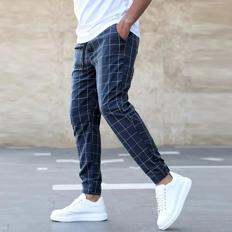 👖 Men’s 2025 Checkered Leg Tight Pants – Business Casual Meets Modern Comfort