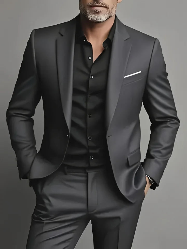 🕴️ Elegant Men's Slim Fit Tuxedo Set — Black Formal Suit for Weddings & Special Occasions