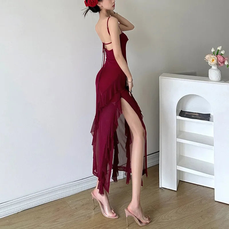 💖 Elegant Allure – Summer Lace-Up Backless Midi Dress