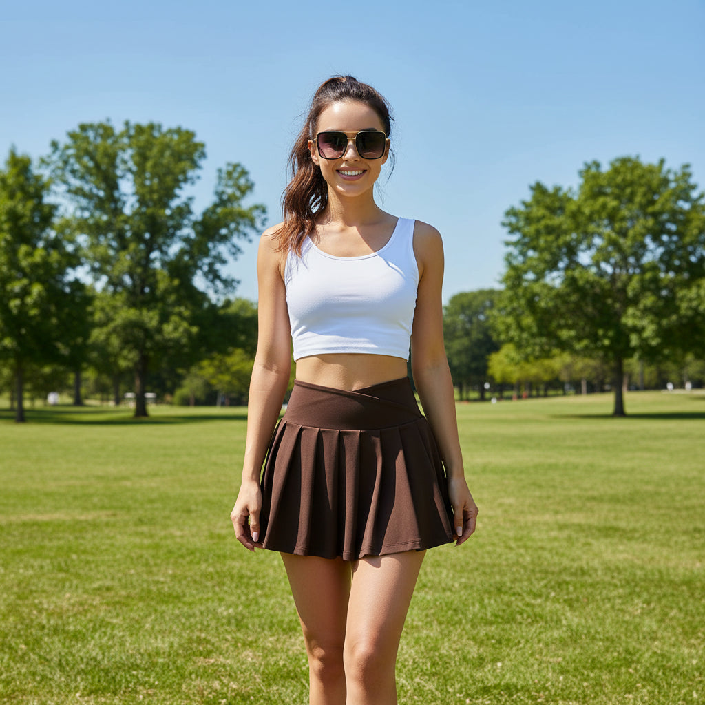 🎾 V-Cut Pleated Tennis Skort for Women – Stretchy, Quick-Dry Activewear for Peak Performance