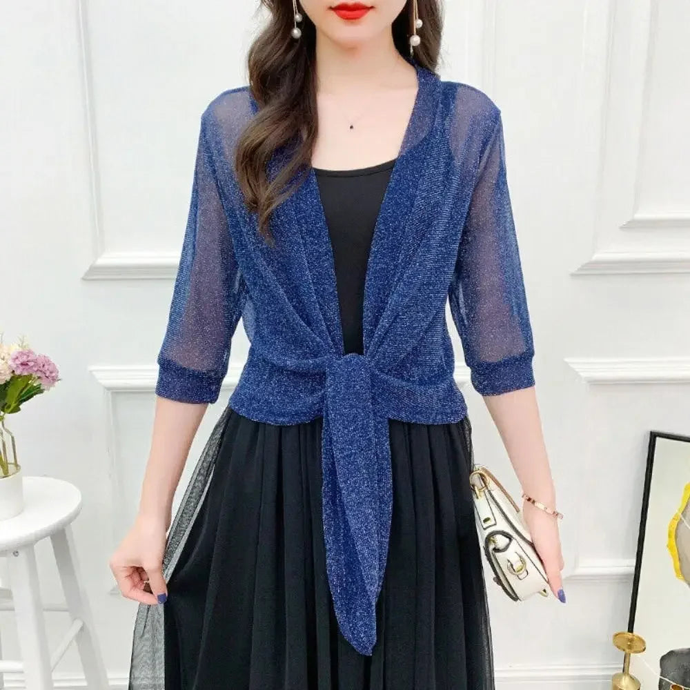 ✨ Glitter Tie-Up Open Front Shrug