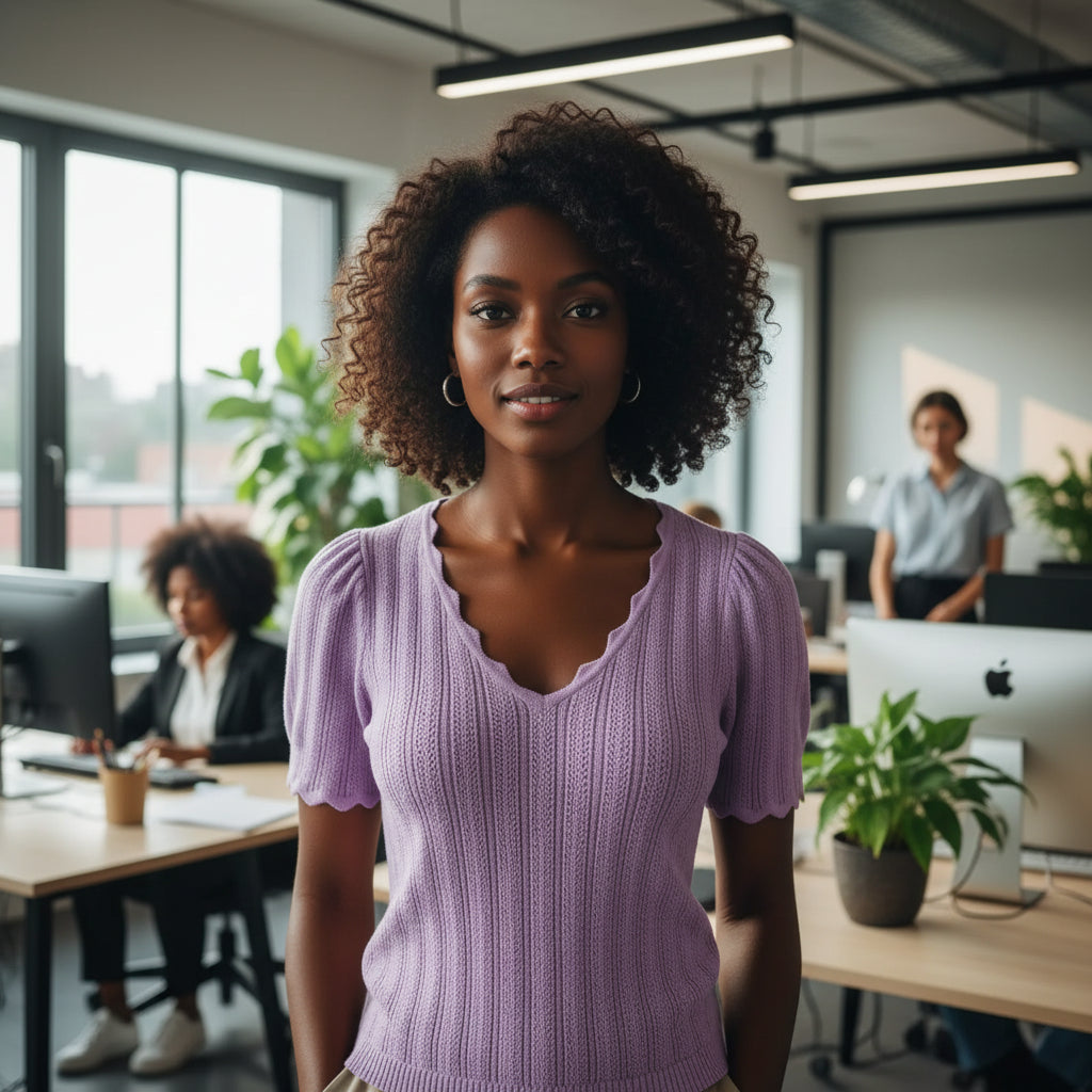 Women V Neck Knitted Crochet Tee With