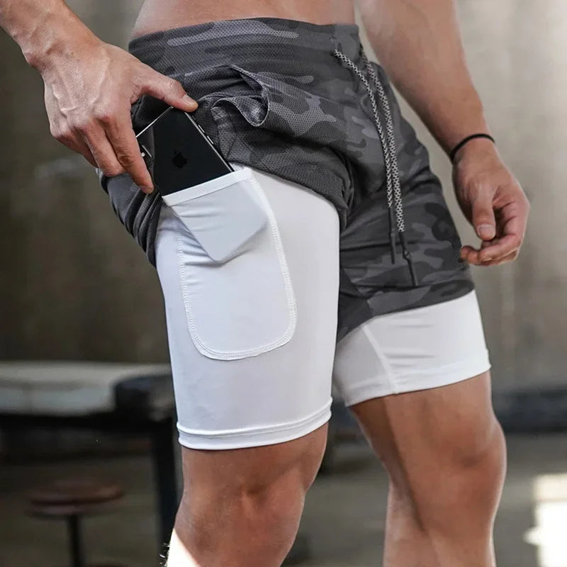 🏋️‍♂️ Men’s 2-in-1 Camo Running Shorts – Train Hard, Stay Cool, Move Freely