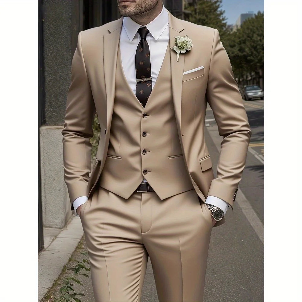 🤵 Men’s Elegant 3-Piece Slim Fit Black Tuxedo Suit Set — Includes White Shirt & Pants